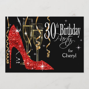 Glitter Stiletto Champagner 30. Geburtstag Rot Einladung