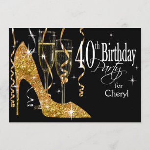 Glitter Stiletto Champagner 40. Geburtstag Gold Einladung