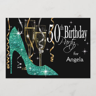 Glitter Stiletto Champagner 50. Geburtstag Türkis Einladung