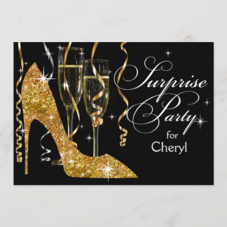 Glitter Stiletto Champagner Überraschungsgeburtsta Einladung