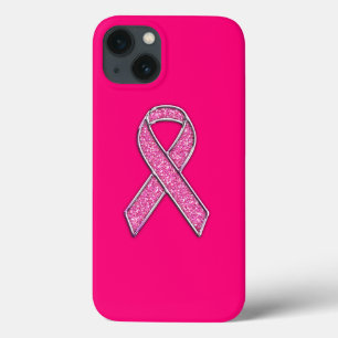 Glitter Style Pink Ribbon Awareness Design iPhone 13 Hülle