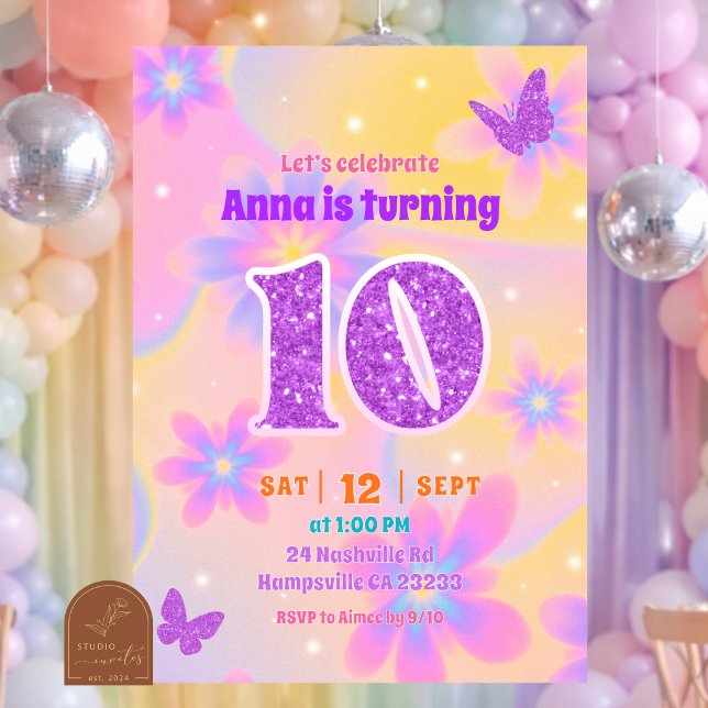 Glitter Tie Dye Mädchen 10. Geburtstag Einladung (Von Creator hochgeladen)