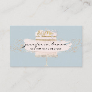 Glitter-Torte Floral Blush Blau Visitenkarte