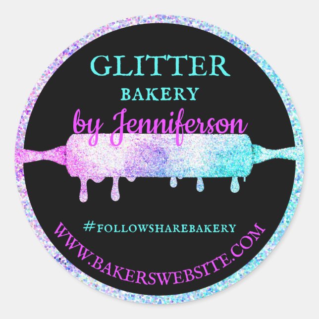 Glitter-Tropf-Nudelholz Kreis Geschenk Bäckerei Runder Aufkleber (Vorderseite)