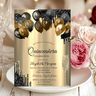 Glitter-Tropfen-Balloons Gold Quinceanera-Einladun Einladung