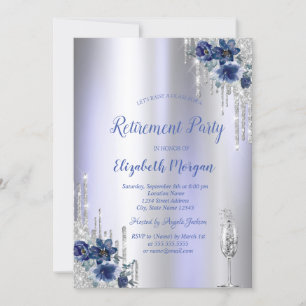 Glitter-Tropfen, Blaue Blumen Violetter Ruhestand Einladung