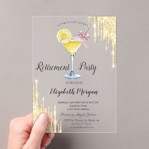Glitter Tropfen,Cocktail,Goldener Ruhestand Acryleinladungen