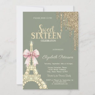 Glitter-Tropfen, Eiffelturm Schleife HellgrünSweet Einladung