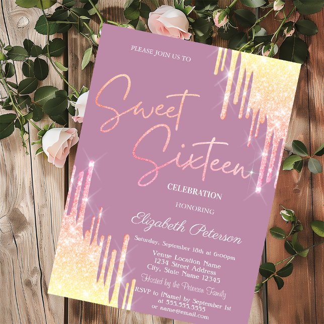 Glitter-Tropfen Hellblau Sweet 16 Einladung (Von Creator hochgeladen)