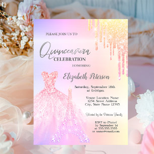 Glitter-Tropfen,Kleid,Eiffelturm OmbreQuinceañera Einladung
