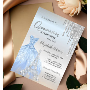 Glitter-Tropfen,Kleid,Eiffelturm Quinceañera Einladung