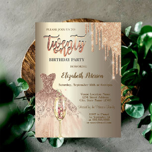Glitter-Tropfen, Kleid Wein Glas Champagner 21. Einladung