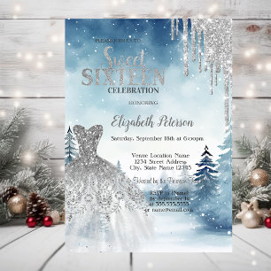 Glitter-Tropfen, Kleid Winterlandschaft Sweet 16 Einladung