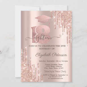 Glitter-Tropfen Rose Gold Abschlussbecher 18. Gebu Einladung