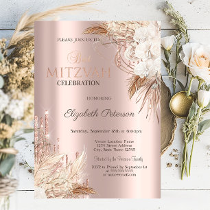 Glitter-Tropfende Boho-Blumen Rosen-Gold Bat-Mizwa Einladung