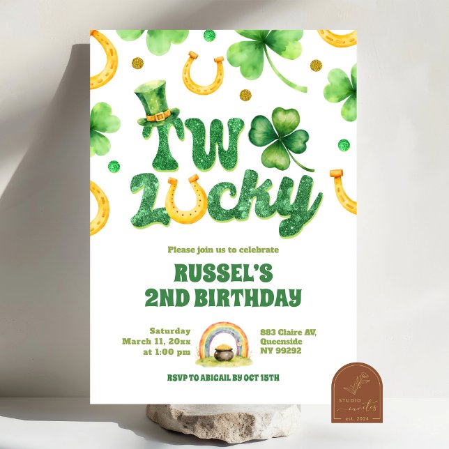 Glitter Two Lucky St. Patrick 2. Geburtstag Einladung (Von Creator hochgeladen)