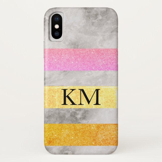 Glitter und Marmor mit Monogramm Case-Mate iPhone Hülle (Rückseite)
