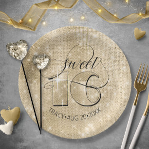 Glitter und Shine Sweet 16 Gold ID675 Pappteller