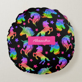 Glitter Unicorn Rainbow Pattern with First Name Rundes Kissen
