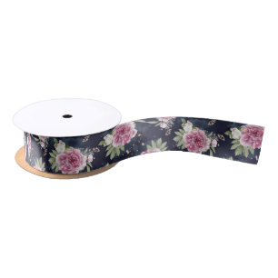 Glitter-Wasserfarbe Rosa Blau Floral Mädchenhaft G Satinband