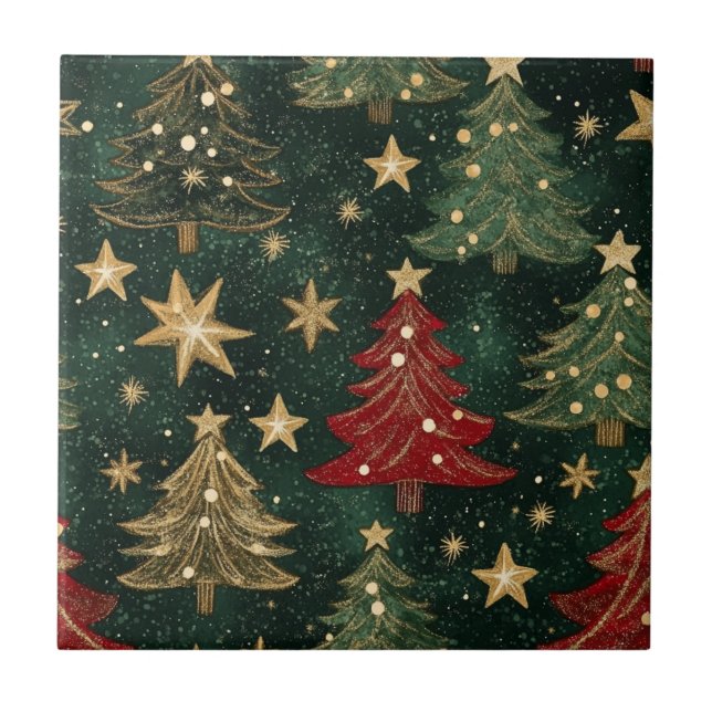 Glitter-Weihnachtsbäume & Sterne (1) Fliese (Vorderseite)