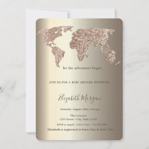 Glitter Weltkarte Konfetti Gold Baby Shower   Einladung