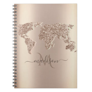 Glitter Weltkarte Reise Monogramm Notizblock