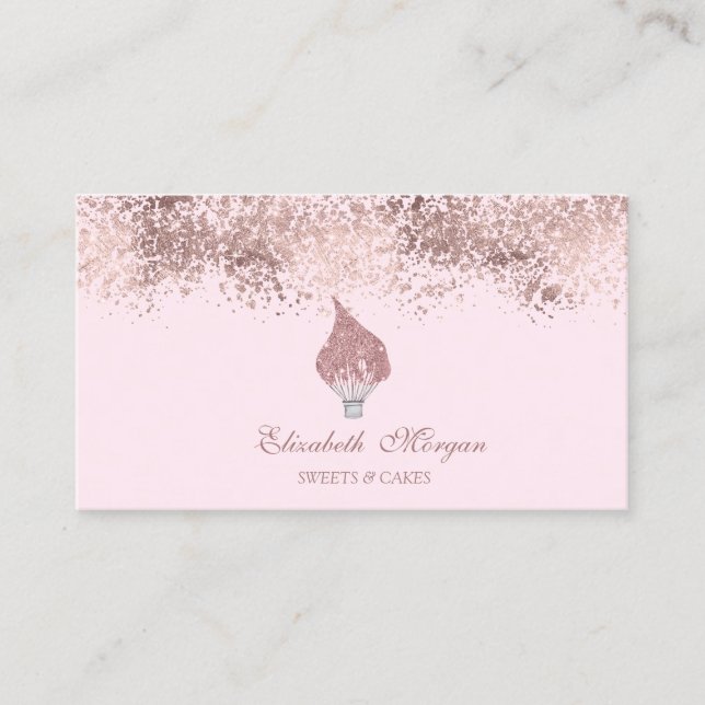 Glitter Whisk Rose Gold Drips Bakery Pink Visitenkarte (Vorderseite)
