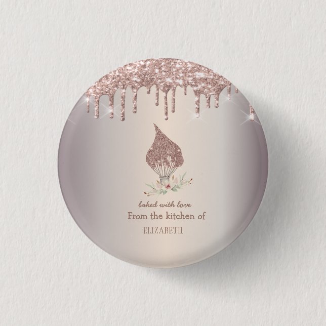 Glitter Whisk Rose Gold Glitter Drips Bakery    Button (Vorderseite)