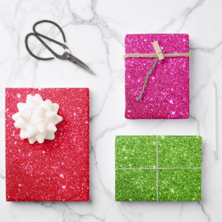 Glitter Wrapping Paper Red Pink Green Gift Wrap Geschenkpapier Set