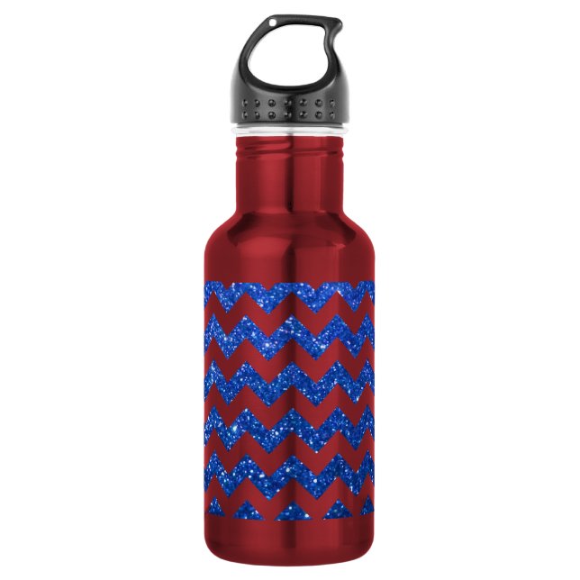 Glitter-Zickzack Blau Trinkflasche (Vorderseite)