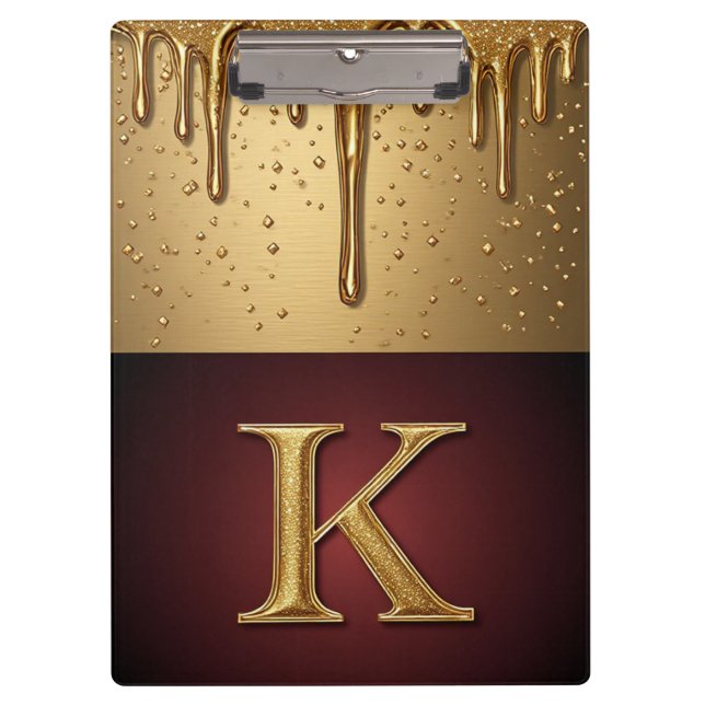 Glitterbuchstabe K Monogramm mit tröpfelnder Flüss Klemmbrett (Vorderseite)