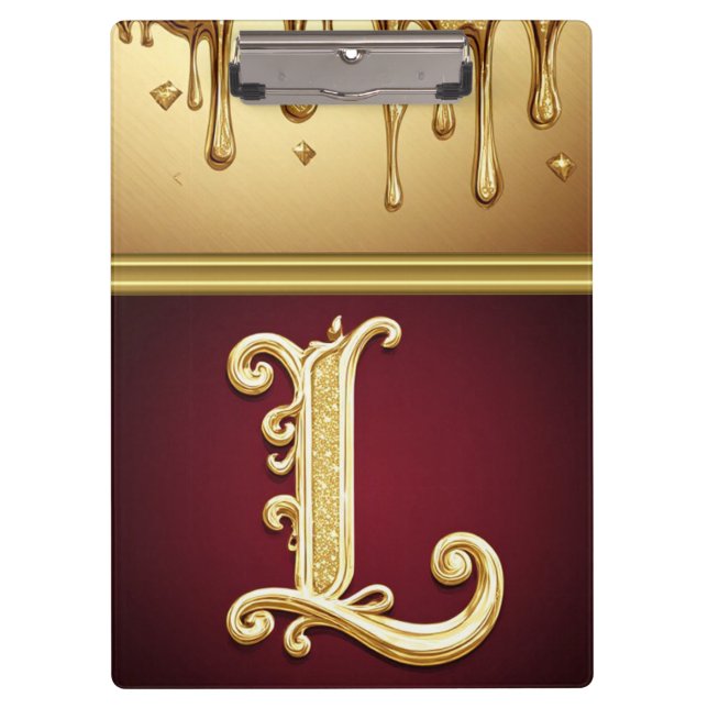 Glitterbuchstabe L Monogramm mit tröpfelnder Flüss Klemmbrett (Vorderseite)