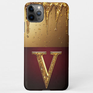 Glitterbuchstabe V Monogramm mit tropfender Flüssi iPhone 11Pro Max Hülle