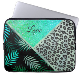 Glitterie Aquamarin tropische Leopardrucke Laptopschutzhülle