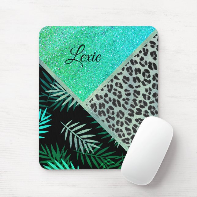 Glitterie Aquamarin tropische Leopardrucke Mousepad (Mit Mouse)