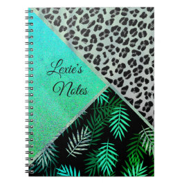 Glitterie Aquamarin tropische Leopardrucke Notizblock