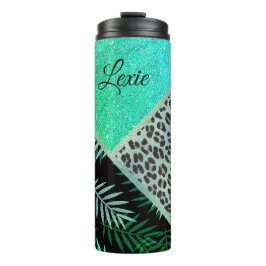 Glitterie Aquamarin tropische Leopardrucke Thermosbecher