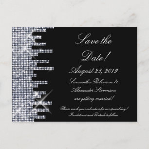 Glitterie Black/Silver Glamour Save the Date Ankündigungspostkarte