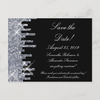 Glitterie Black/Silver Glamour Save the Date Ankündigungspostkarte