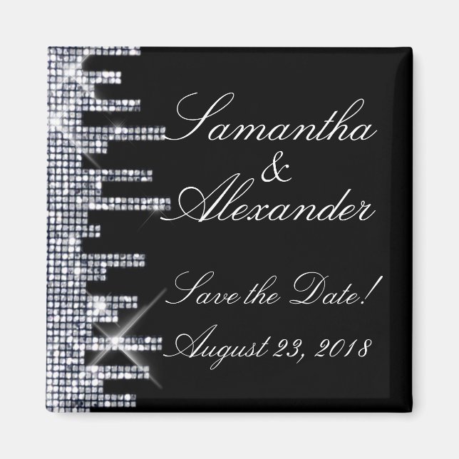 Glitterie Black/Silver Glamour Save the Date Magnet (Vorne)