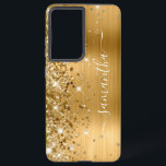 Glitterie Foil Girly Signature Samsung Galaxy Hülle<br><div class="desc">Girly Imitate funkelnd vergoldeten Glitzer Highlights auf der links Kante, über einem Imitat golden ombre brushed Metal-Folie. Die moderne, mädchenhafte Unterschrift besticht durch einen eleganten Schriftart aus weißer Kalligraphie mit dekorativen Schwänzen in vertikaler Form. Passen Sie die Stile des Schriftartes an oder verschieben Sie die glitzernden Grafiken, um Ihre eigene...</div>