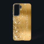 Glitterie Foil Girly Signature Samsung Galaxy Hülle<br><div class="desc">Girly Imitate funkelnd Gold Glitzer Highlights auf der links Kante, über goldgelb ombre brushed Metal-Folie. Die moderne, mädchenhafte Unterschrift besticht durch einen eleganten Schriftart aus weißer Kalligraphie mit dekorativen Schwänzen in vertikaler Form. Passen Sie die Stile des Schriftartes an oder verschieben Sie die glitzernden Grafiken, um Ihre eigene Telefonanlage zu...</div>