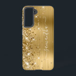 Glitterie Foil Girly Signature Samsung Galaxy Hülle<br><div class="desc">Girly Imitate funkelnd Gold Glitzer Highlights auf der links Kante, über goldgelb ombre brushed Metal-Folie. Die moderne, mädchenhafte Unterschrift besticht durch einen eleganten Schriftart aus weißer Kalligraphie mit dekorativen Schwänzen in vertikaler Form. Passen Sie die Stile des Schriftartes an oder verschieben Sie die glitzernden Grafiken, um Ihre eigene Telefonanlage zu...</div>