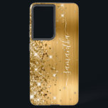 Glitterie Foil Girly Signature Samsung Galaxy Hülle<br><div class="desc">Girly Imitate funkelnd vergoldeten Glitzer Highlights auf der links Kante, über einem Imitat golden ombre brushed Metal-Folie. Die moderne, mädchenhafte Unterschrift besticht durch einen eleganten Schriftart aus weißer Kalligraphie mit dekorativen Schwänzen in vertikaler Form. Passen Sie die Stile des Schriftartes an oder verschieben Sie die glitzernden Grafiken, um Ihre eigene...</div>