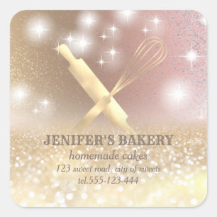 Glitterie Funkeln Button & Whisk Koch Bäckerei Quadratischer Aufkleber