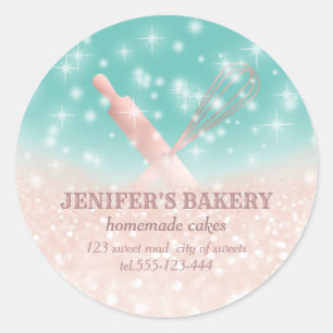 Glitterie Funkeln Button & Whisk Koch Bäckerei Runder Aufkleber