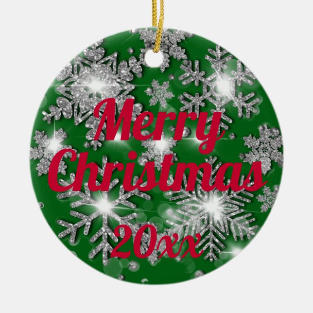 Glitterie funkelnde Silberfest-Schneeflocke Keramik Ornament (Vorne)