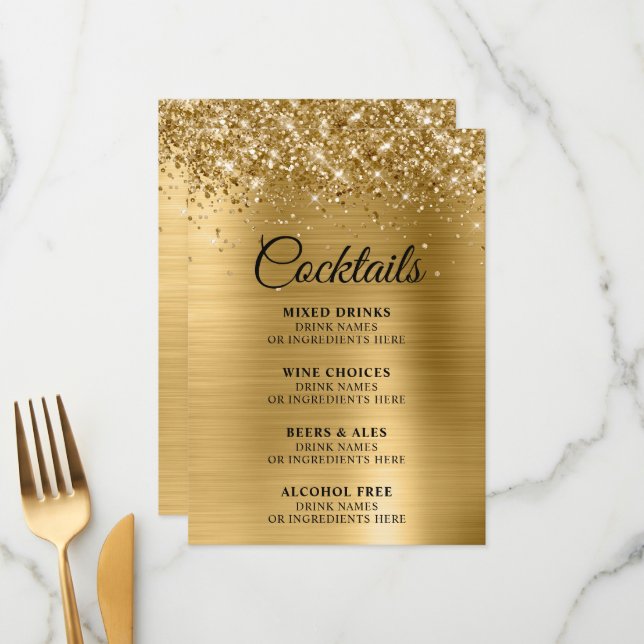 Glitterie Gold Foil Cocktails Bar Menükarte (Vorderseite/Rückseite Beispiel)