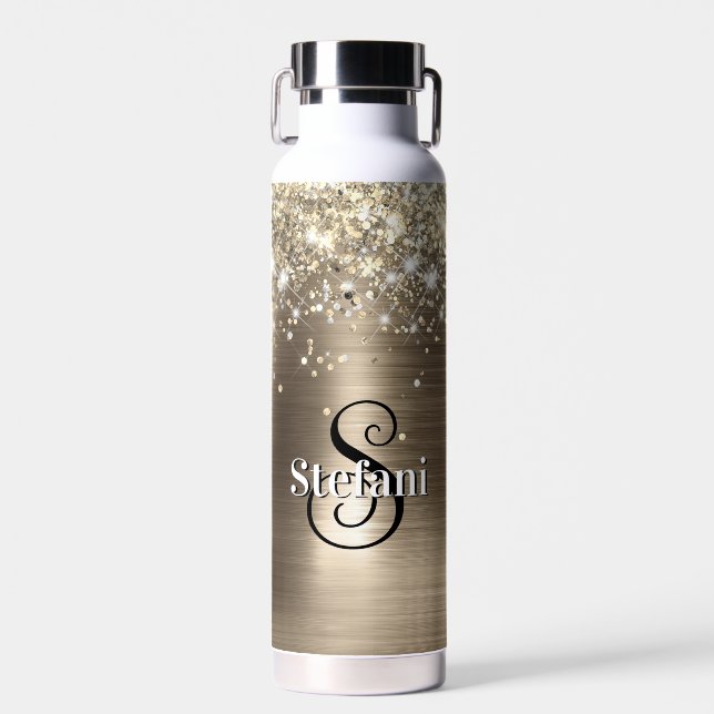 Glitterie Gold Foil Imitate Glitzer Monogram Trinkflasche (Vorne)